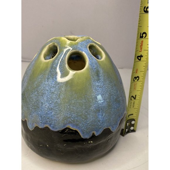 Handmade Art Pottery Drip Glaze Flower Frog Bud Vase Artist Signed Primitive - Picture 7 of 10